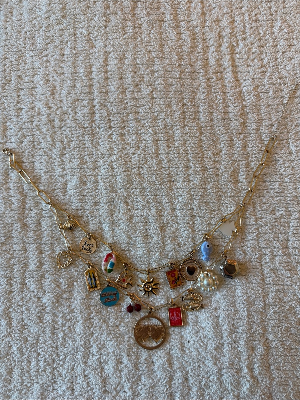 Anthropologie Gold Multi-Charm Necklace with Colorful Enamel Accents